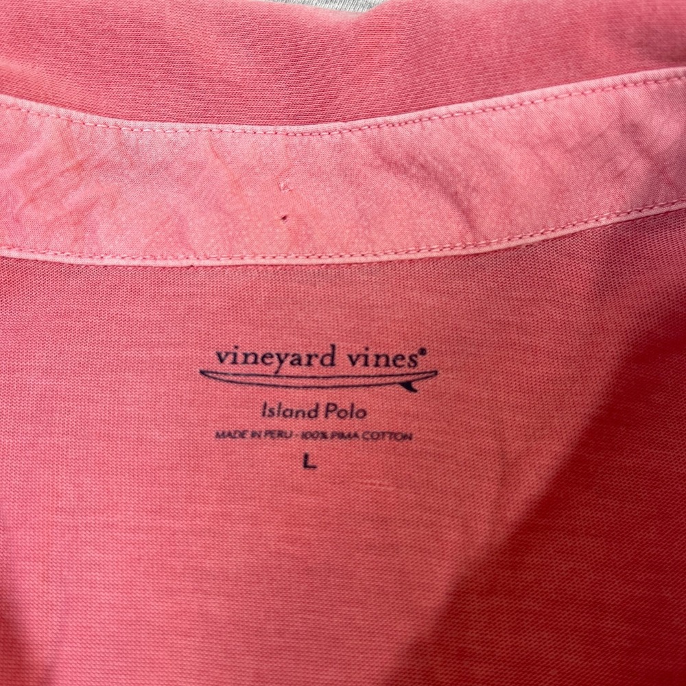 Vineyard Vines Island Polo Shirt Mens Large L Coral Pink Salmon Pima Pocket Tee - Picture 2 of 7
